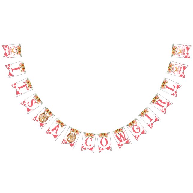 It's A Cowgirl baby shower horses pink Bunting (All)