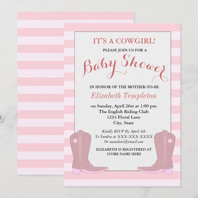 It's a Cowgirl Country Baby Shower Cards (Front/Back)