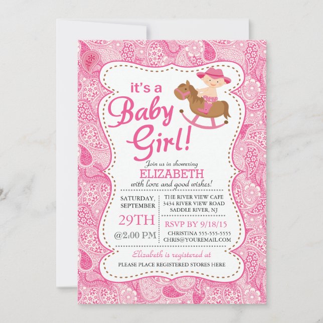 It's a COWGIRL Girls Baby Shower Invitation (Front)
