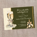 It's a Double Celebration Gold Champagne Party Invitation<br><div class="desc">Make your joint birthday party unforgettable with this stylish and festive invitation design! With a sophisticated two-tone pink olive green layout, the left side features a rich pink shade adorned with golden glitters, watercolor champagne glasses, and a bottle that sets the scene for a bubbly celebration. The scripted “It’s a...</div>