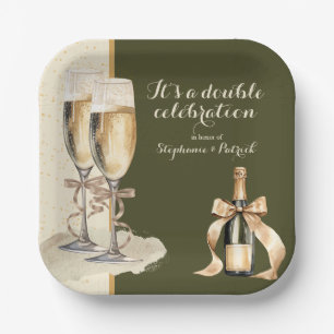 It's a Double Celebration Gold Champagne Party Paper Plate