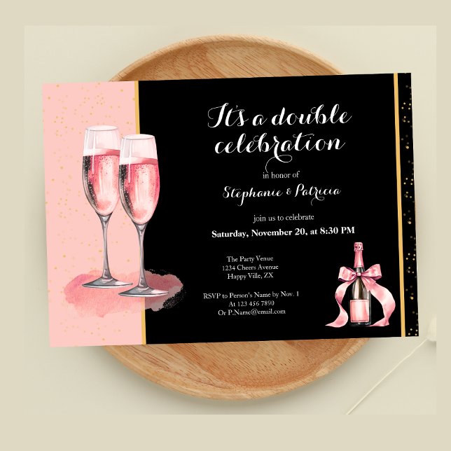 It's a Double Celebration Pink Champagne Birthday Invitation (Creator Uploaded)