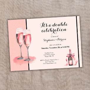 It's a Double Celebration Pink Champagne Birthday Invitation