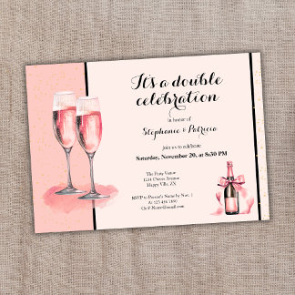 It's a Double Celebration Pink Champagne Birthday Invitation