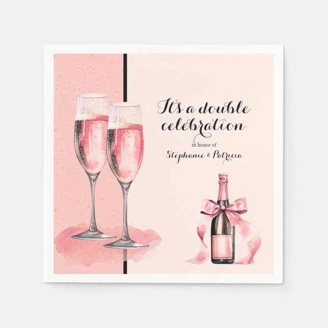 It's a Double Celebration Pink Champagne Birthday Napkin (Front)