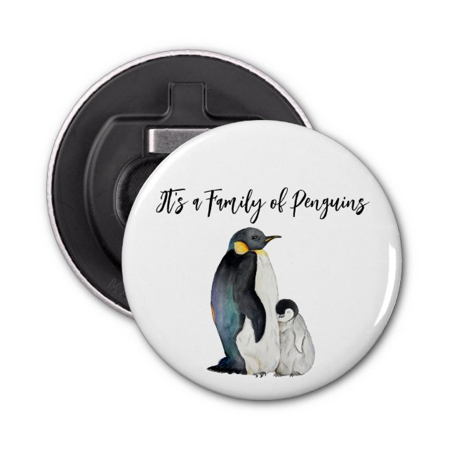 It's a family of penguins watercolor drawing bottle opener (Front)