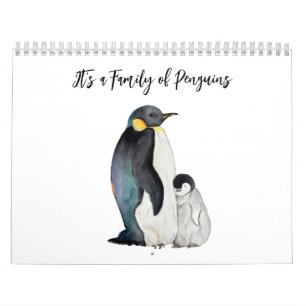 It's a family of penguins watercolor drawing calendar
