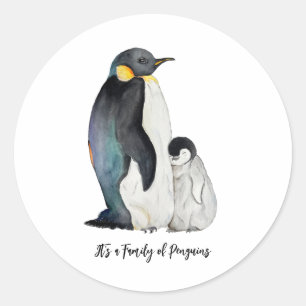 It's a family of penguins watercolor drawing classic round sticker