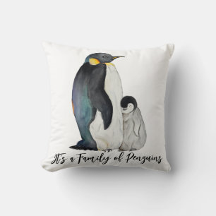 It's a family of penguins watercolor drawing cushion