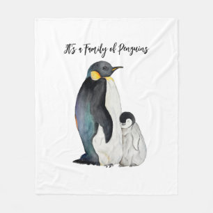 It's a family of penguins watercolor drawing fleece blanket