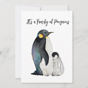 It's a family of penguins watercolor drawing invitation