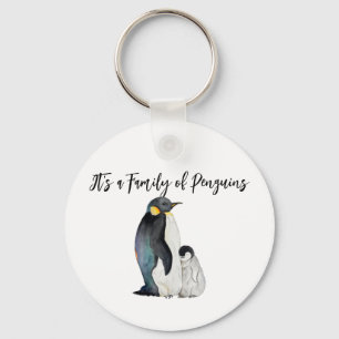 It's a family of penguins watercolor drawing key ring