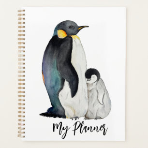 It's a family of penguins watercolor drawing planner