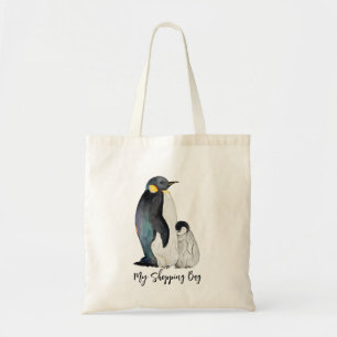 It's a family of penguins watercolor drawing tote bag