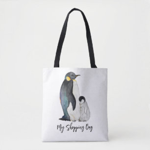 It's a family of penguins watercolor drawing tote bag