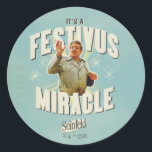 It's a Festivus Miracle Classic Round Sticker<br><div class="desc">Gather 'round the aluminum pole and celebrate the most unexpected moments of the season with this "It's a Festivus Miracle!" graphic. Featuring the legendary Frank Costanza in his peak holiday form, this design captures the hilarious energy of the Seinfeld holiday we all know and love. With its retro sunburst background...</div>