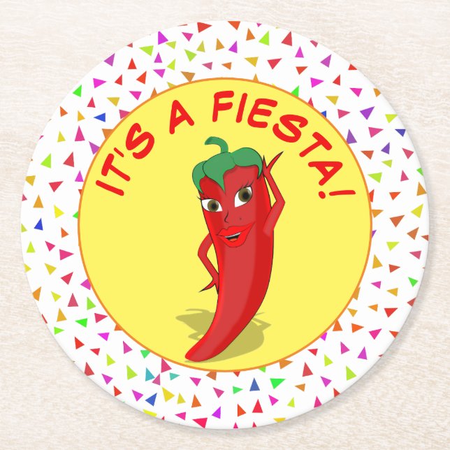 It's A Fiesta With Confetti Pattern Round Paper Coaster (Front)