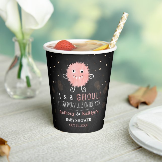 It's A Ghoul! Little Monster Halloween Baby Shower Paper Cups (Insitu)