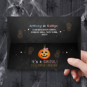 It's A Ghoul! Little Pumpkin Halloween Baby Shower Envelope