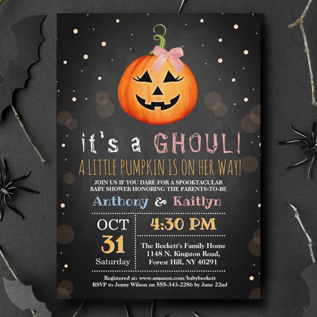 It's A Ghoul! Little Pumpkin Halloween Baby Shower Invitation (Creator Uploaded)