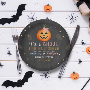 It's A Ghoul! Little Pumpkin Halloween Baby Shower Paper Plate