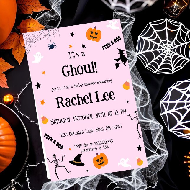 It's a Ghoul Pink Halloween Baby Girl Shower Invitation (Creator Uploaded)