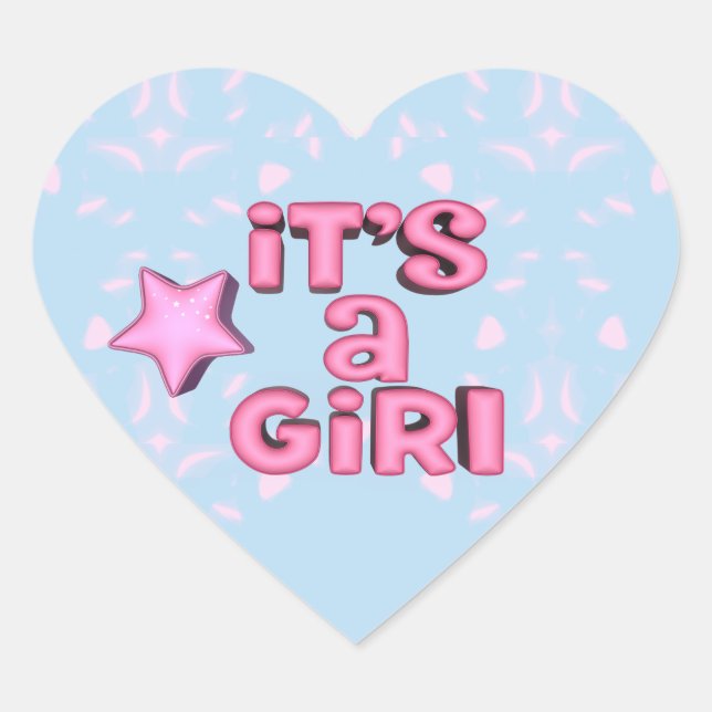 It's A Girl 3D Text Star Heart Sticker (Front)