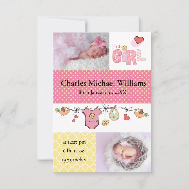 It's a Girl - 3x5 Birth Announcement (Front)