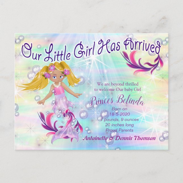 It's a Girl - A Mermaid Baby Postcard (Front)