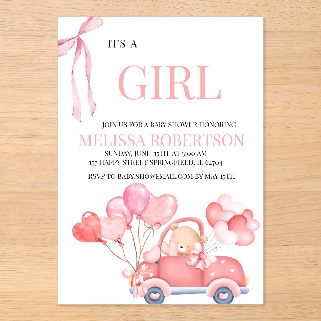 Its a girl! acrylic invitations (Front)
