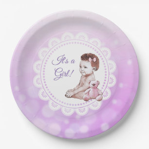 It's a Girl African American Baby Shower Paper Plate