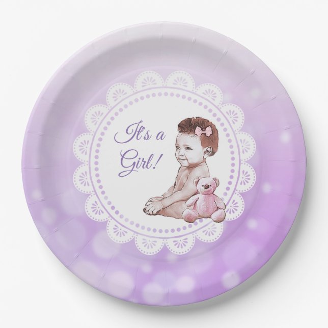 It's a Girl African American Baby Shower Paper Plate (Front)