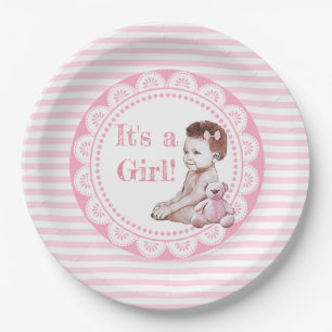 It's a Girl African American Baby Shower Paper Plate