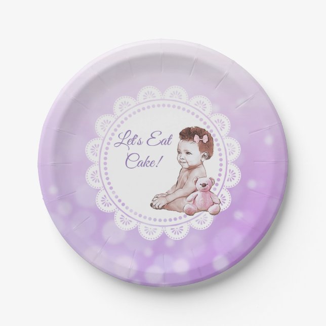 It's a Girl African American Baby Shower Paper Plate (Front)