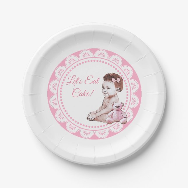 It's a Girl African American Baby Shower Paper Plate (Front)