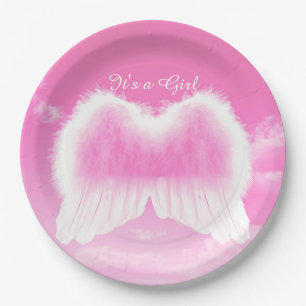 It's a Girl Angel Wings Paper Plates 9"