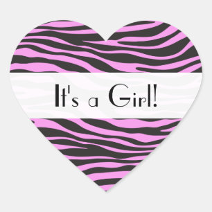 It's a Girl - Animal Print, Zebra Stripes - Pink Heart Sticker