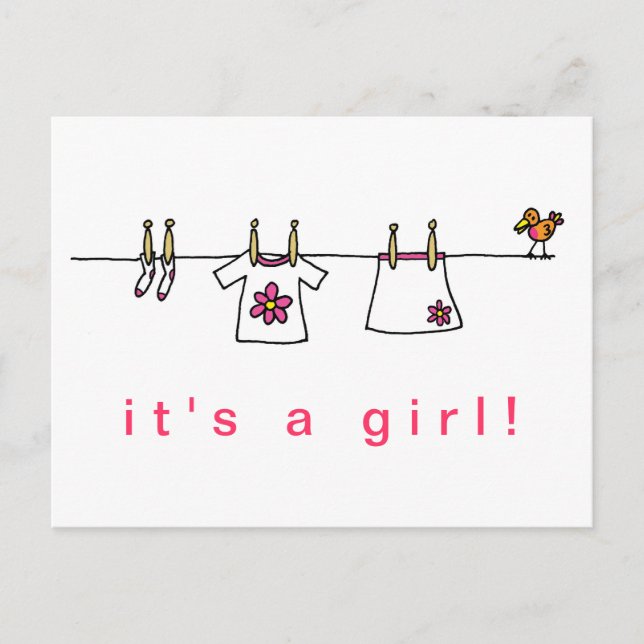 It's A Girl Announcement Postcard (Front)