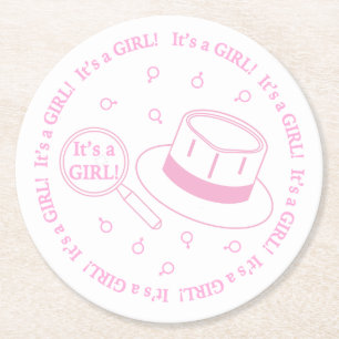 It's a Girl! announcement Round Paper Coaster