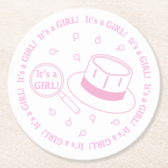 It's a Girl! announcement Round Paper Coaster (Front)