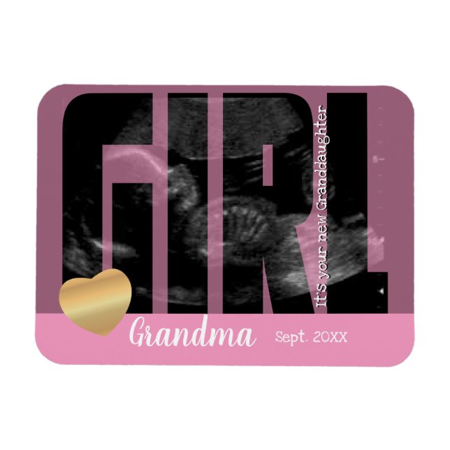 It's a Girl Announcement - Sonogram with DIY Text Magnet (Horizontal)