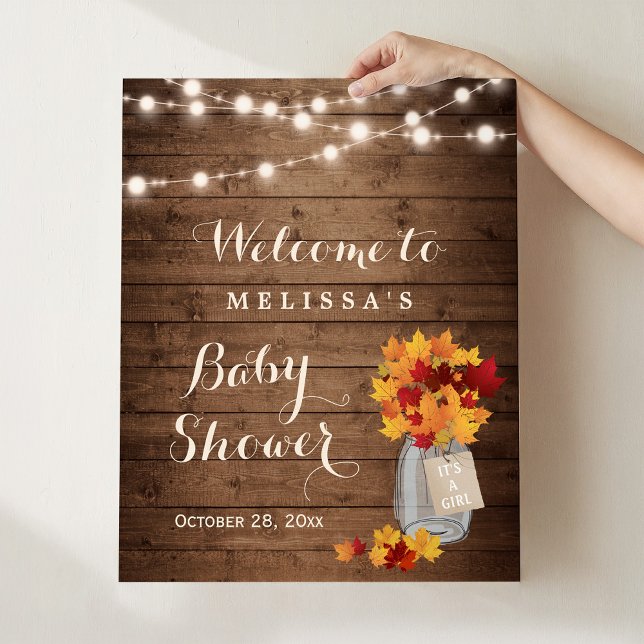 Its A Girl Autumn Leaves String Lights Baby Shower Poster (Creator Uploaded)