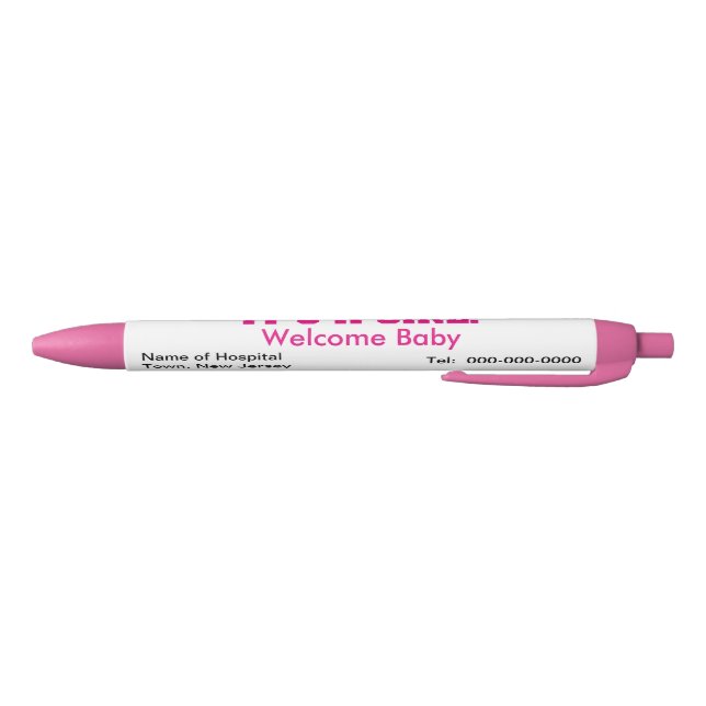 It's A Girl Baby Announcement Hospital Name Blue Ink Pen (Bottom)
