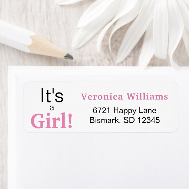 It's a Girl! Baby Announcement Pink Return Address (Insitu)