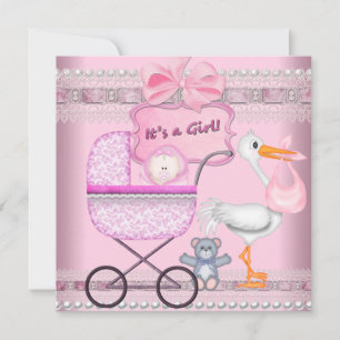 It's A Girl Baby Anouncement Pink Pram Announcement