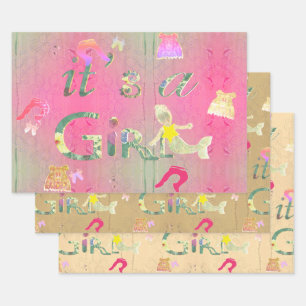 "It's a Girl" Baby Clothes Illustration Wrapping Paper Sheet