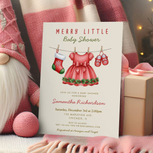 It's a Girl baby clothes Merry Little Christmas Invitation