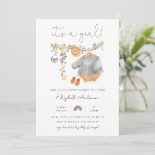 It's a Girl Baby Clothes Shower Invitation