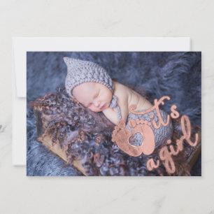  It's A Girl  Baby Custom Photo Heart Feet Rose Invitation
