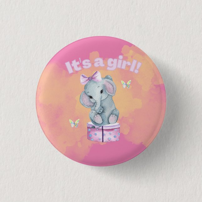 It's a Girl! baby elephant  3 Cm Round Badge (Front)